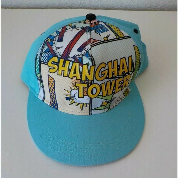 Shanghai Tower Comic Book Graphic Theme Baseball Hat Cap Light Blue - Picture 5 of 9
